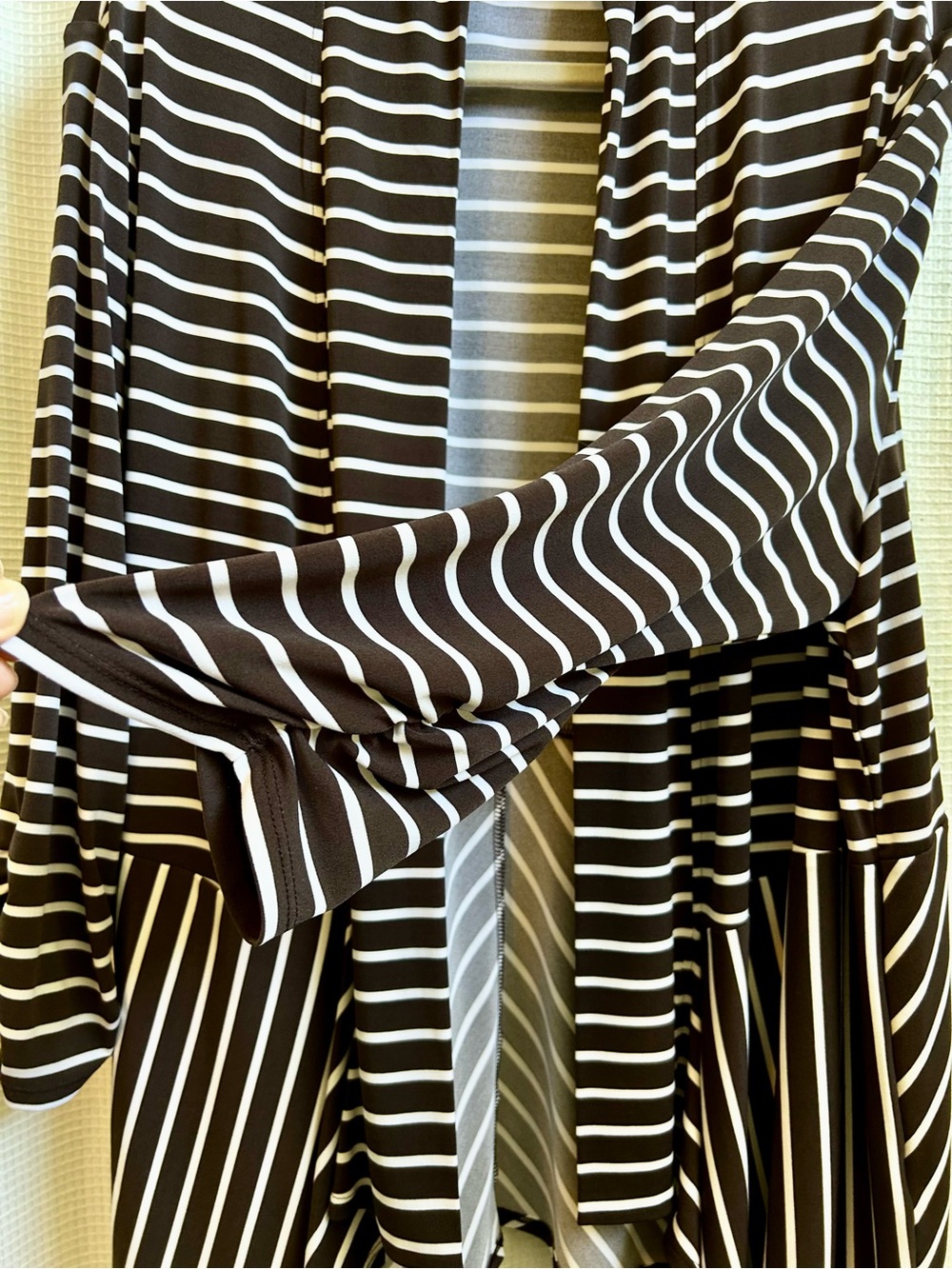 Chico's Brown and White Striped Open-Front Jacket Sz4 - Picture 4 of 6
